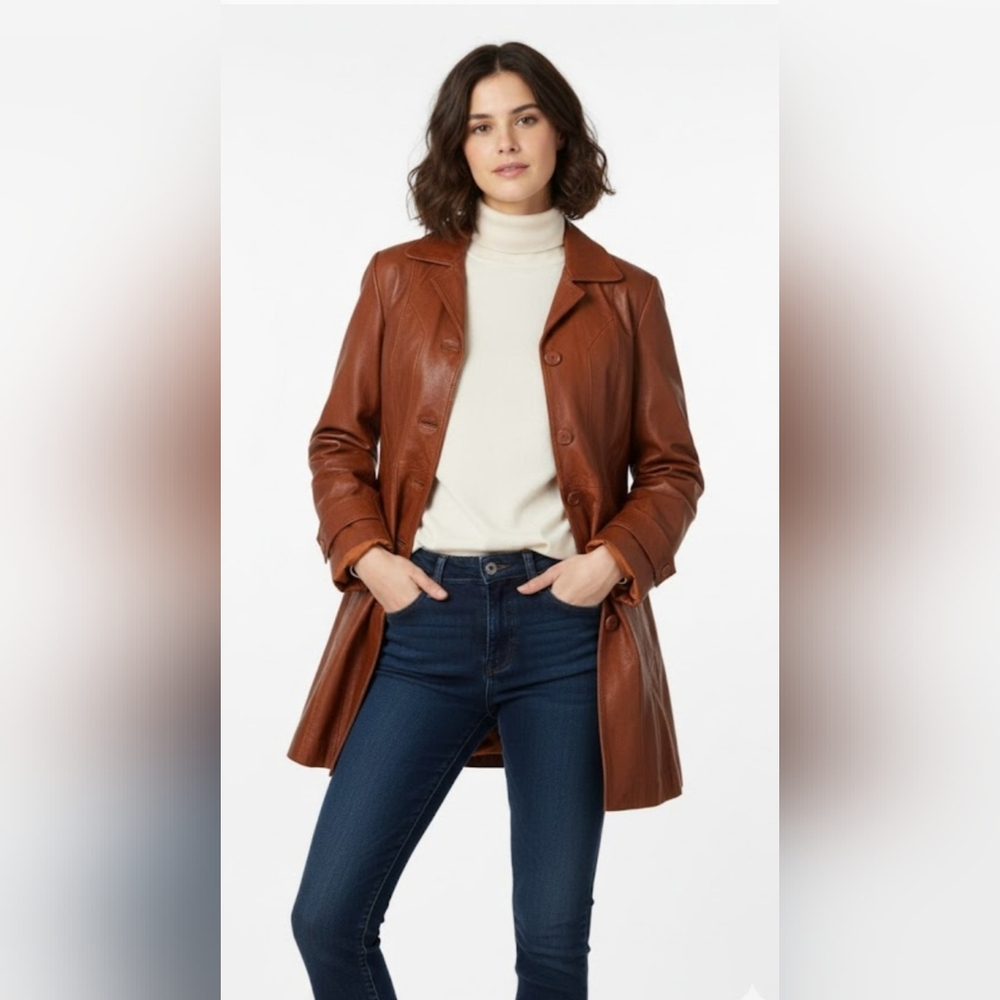 GOTTSHALK'S Womens Genuine Leather Jacket Coat Brown Size 14 Western Bohemian